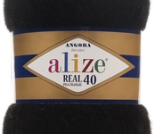 Пряжа ALIZE 'Angora real 40' 100 гр. 430м (40% шерсть, 60% акрил) 5х100х430м цв. 60 черный
