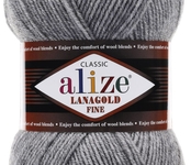 Пряжа ALIZE 'Lanagold fine' 100 гр. 390м (49%шерсть, 51% акрил) цв. 21 серый меланж