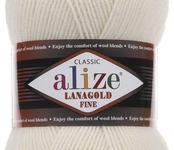 Пряжа ALIZE 'Lanagold fine' 100 гр. 390м (49%шерсть, 51% акрил) цв. 62 молочный