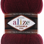 Пряжа ALIZE 'Lanagold fine' 100 гр. 390м (49%шерсть, 51% акрил) цв.57 бордовый