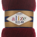 Пряжа ALIZE 'Angora real 40' 100 гр. 430м (40% шерсть, 60% акрил) 5х100х430м цв. 57 бордовый