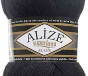 Пряжа ALIZE 'Superlana klasik' (однотонная) 100гр. 280м. (75% акрил, 25%шерсть) цв.60 черный