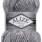 Пряжа для вязания Ализе Superlana maxi (25% шерсть, 75% акрил) 5х100г/100м цв.801 серый жаспе