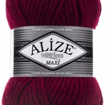 Пряжа для вязания Ализе Superlana maxi (25% шерсть, 75% акрил) 5х100г/100м цв. 390 темно-красный