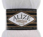 Пряжа ALIZE 'Superlana klasik' (однотонная) 100гр. 280м. (75% акрил, 25%шерсть) цв.55 белый
