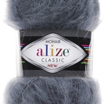 Пряжа для вязания Ализе Mohair classic (25% мохер, 24% шерсть, 51% акрил) 5х100г/200м цв. 87 угольно-серый