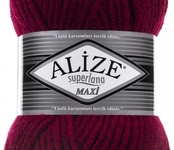Пряжа для вязания Ализе Superlana maxi (25% шерсть, 75% акрил) 5х100г/100м цв. 390 темно-красный