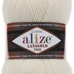 Пряжа ALIZE 'Lanagold fine' 100 гр. 390м (49%шерсть, 51% акрил) цв. 62 молочный