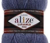 Пряжа ALIZE 'Lanagold fine' 100 гр. 390м (49%шерсть, 51% акрил) цв. 203 джинс меланж