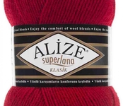 Пряжа ALIZE 'Superlana klasik' (однотонная) 100гр. 280м. (75% акрил, 25%шерсть) цв.56 красный