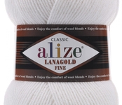 Пряжа ALIZE 'Lanagold fine' 100 гр. 390м (49%шерсть, 51% акрил) цв.55 белый
